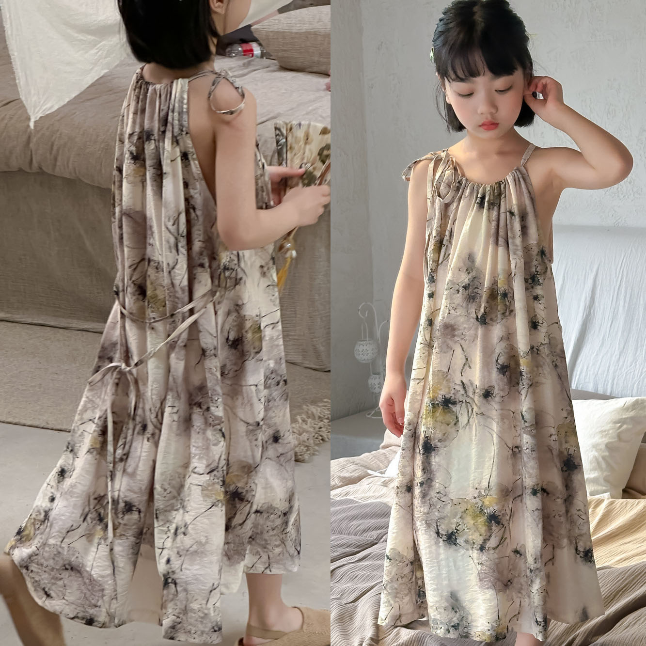 春夏 韓国風子供服 ガール シフトドレス ノースリープ 吊りスカート 花柄 ワンピース ワンピ 90-150