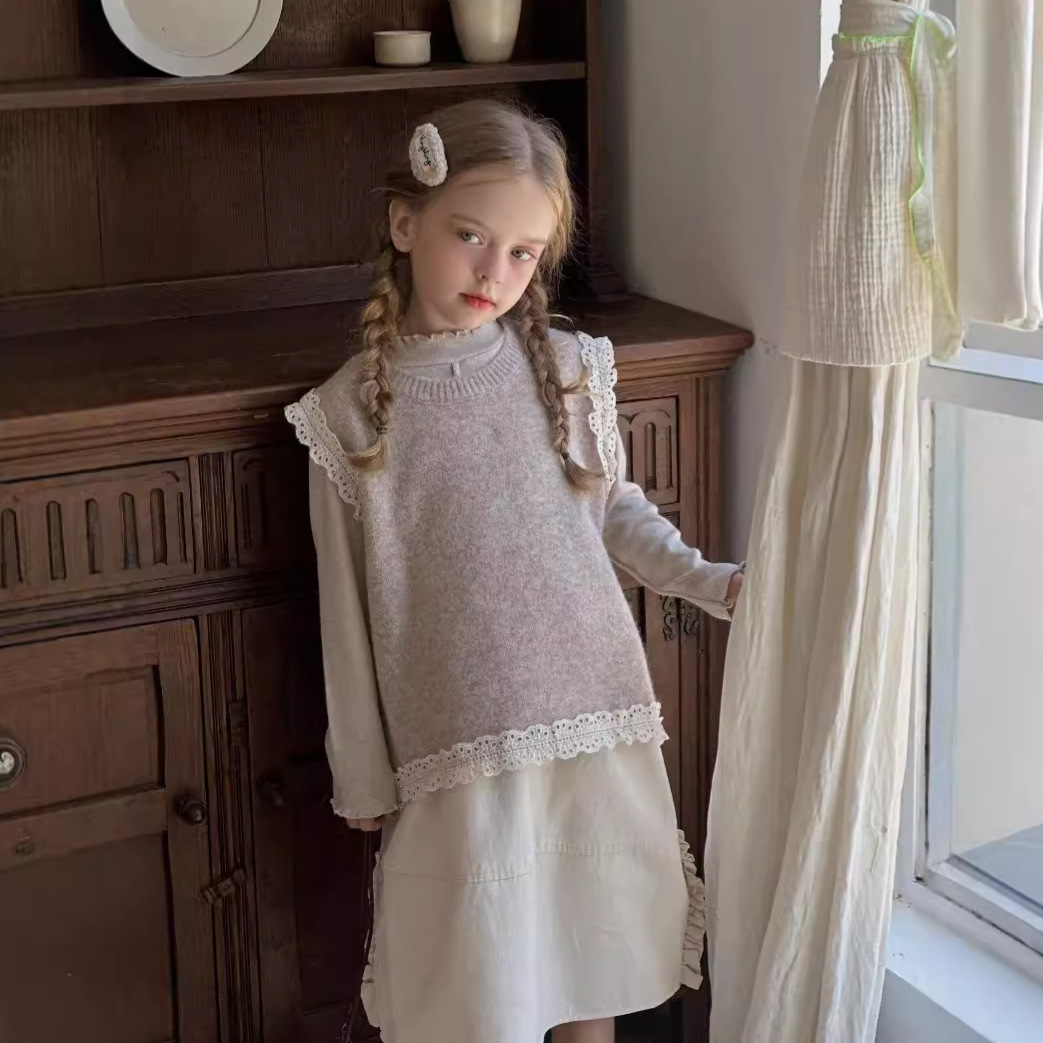 2024秋新作HL★子供服　ニットベスト&トップス&スカート★90cm〜150cm