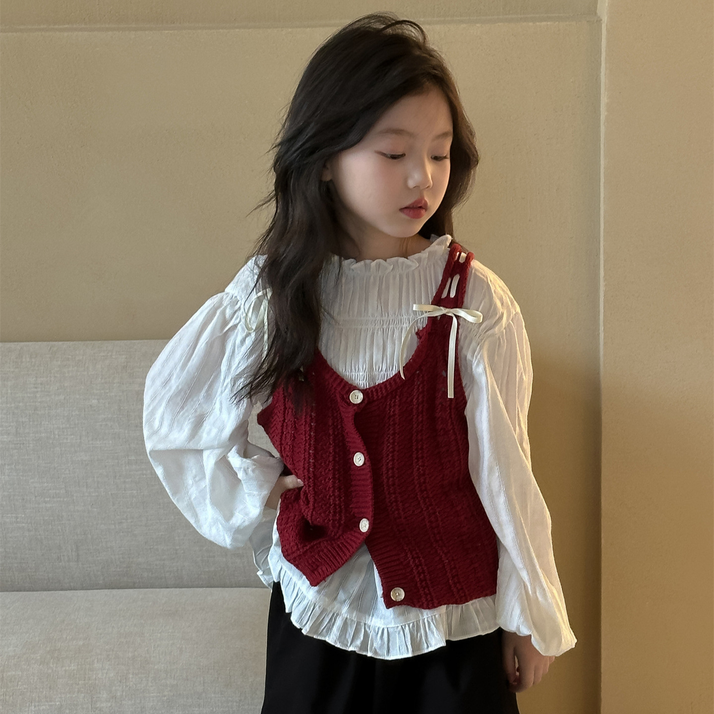 「2024」子供服★トップス★ニット★ベスト★韓国風子供服★2色100cm〜160cm