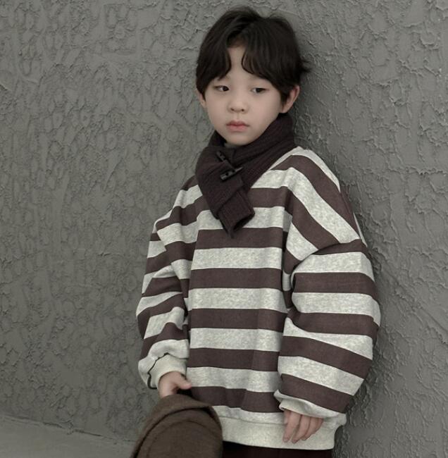 「2024」子供服★トップス★長袖★裏起毛★ストライプ★韓国風子供服★100cm〜160cm