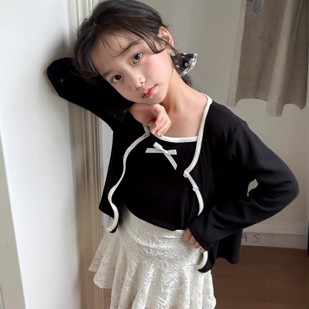 2025新品JM★子供服　カーディガン+キャミソール　ニットセット★110〜160cm 2色