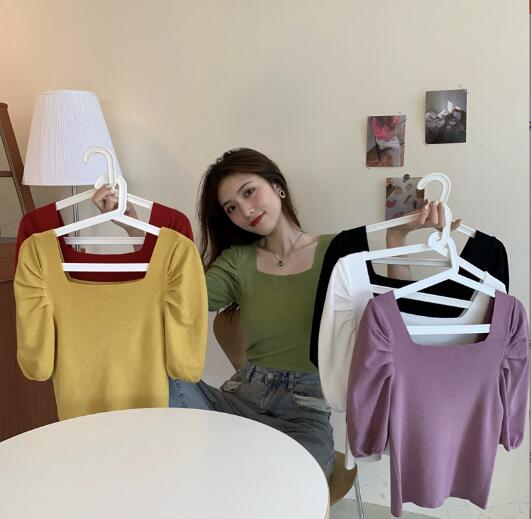 韓国ファッション★レディース向け★春っぽ♪半袖★トップス★ ニットTシャツ♪カジュアル★薄款