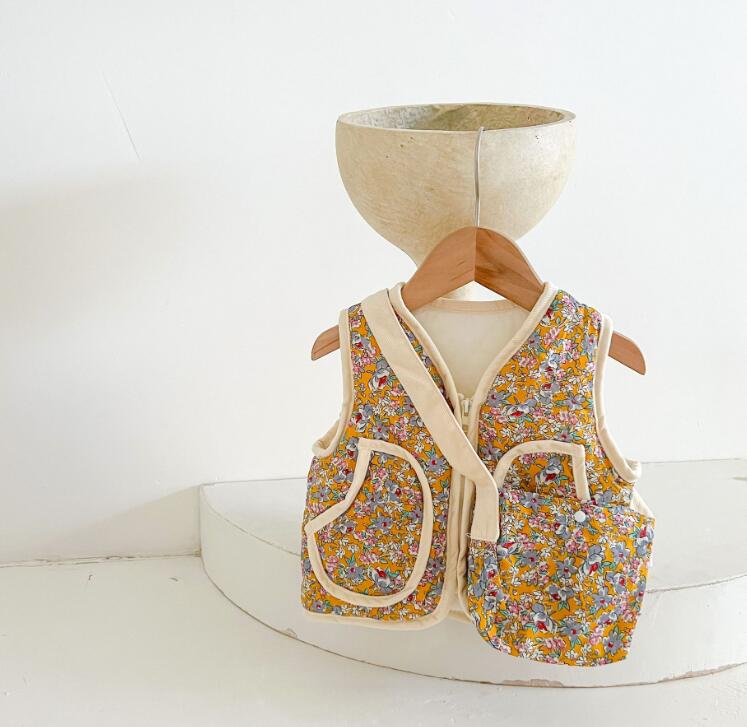 新作★ベスト★チョッキ★トップス+バッグ★子供服★ベビー★花柄★66-100CM