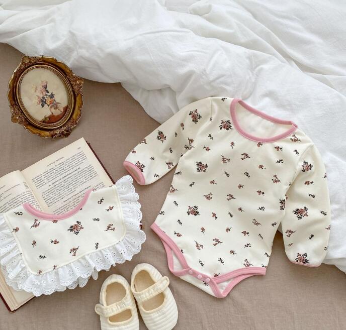 2023新作★ロンパース+よだれかけ★連体服★子供服★ベビー★韓国風子供服★花柄★66-100CM