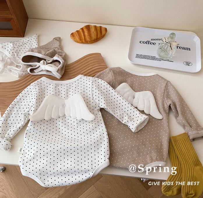子供服★ロンパース+帽子★連体服★長袖★可愛い★ベビー★水玉★2色★66-90CM