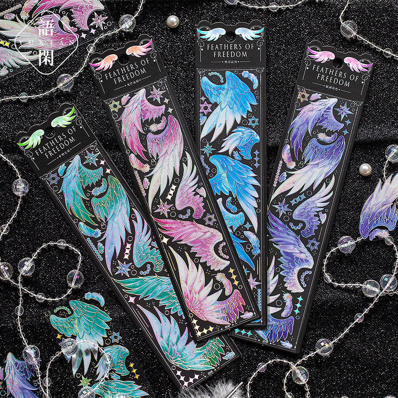 春夏新作 文具 シール貼紙 手帳素材 封口貼 キラキラ sweetcool 幾何学 羽翼 六芒星スター 4枚入