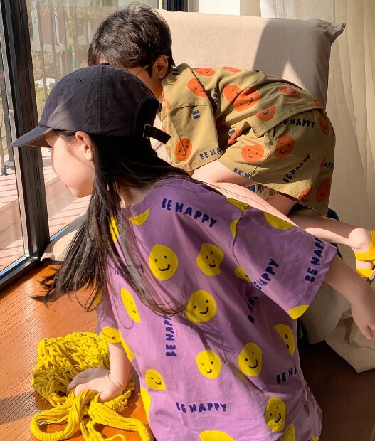 子供服★トップス+パンツ★セットアップ★男の子　女の子★韓国風子供服★笑顔★2色★80-140CM