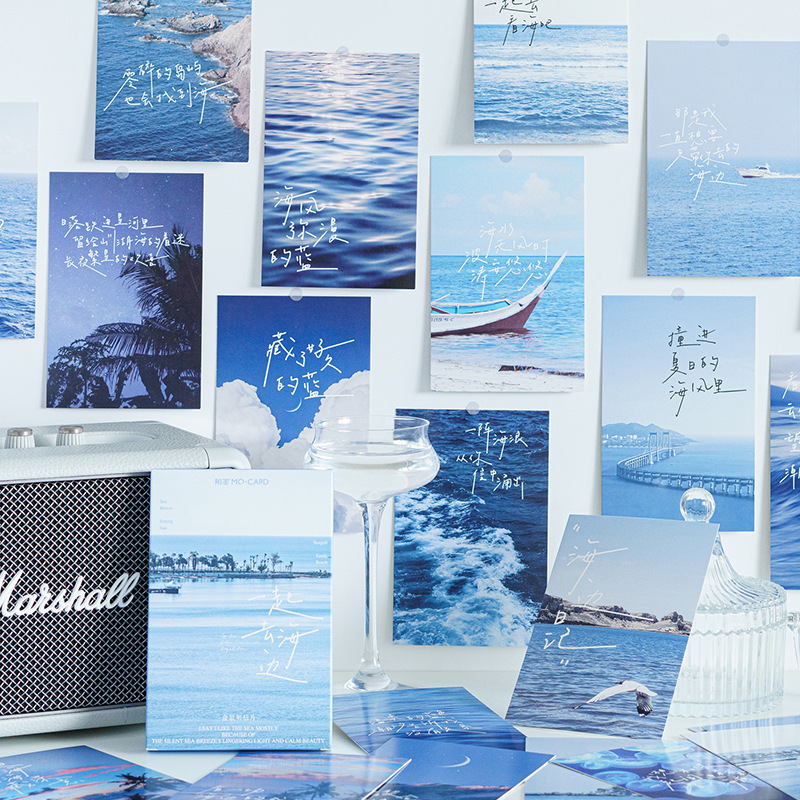 春夏新作 ラッピング  祝い 葉書 ポストカード 新年/誕生日/祝日通用 海ビーチ 青い空 写真撮影風景 30枚入