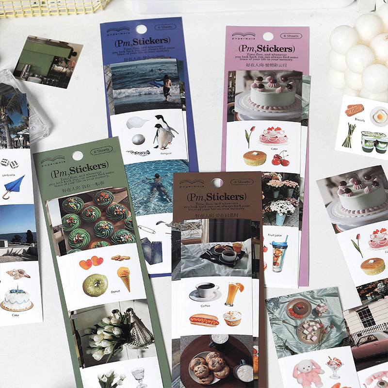 文具 シール貼紙 手帳素材 封口貼 写真撮影 グルメ食べ物 人物植物動物風景 日常生活 春夏新作 6枚入