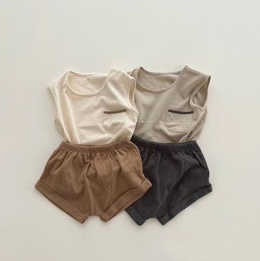 2023夏新品★子供服　ベスト+ショートパンツ　セットアップ　73-100cm★2色