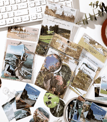 文具 シール貼紙 手帳素材 封口貼 アンティーク 春日 風景 春新作 植物花葉 イラスト 幾何学ラベル 30枚入