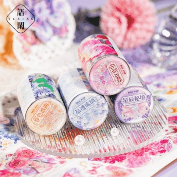 文具 PETシール貼紙 封口貼 手帳素材 マスキングテープ 春夏新作 植物花泡 リボン 蝶 6cm*1.5m