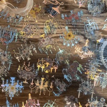 カフェ風 文具 PETシール貼紙 封口貼 アンティーク 手帳素材 植物花葉フラワー 灯 イラスト 幾何学 20枚入