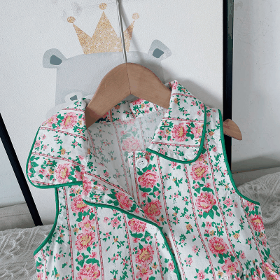 お勧め 夏 ボタニカル キッズ シャツドレス ワンピース 花柄 カントリー ノースリープ ワンピ 90-140