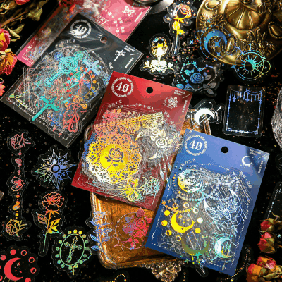 PVCシール バタフライ ステッカー 幾何学 チェーン スター ムーン ウィンドレーザー バラ クロス 40枚入