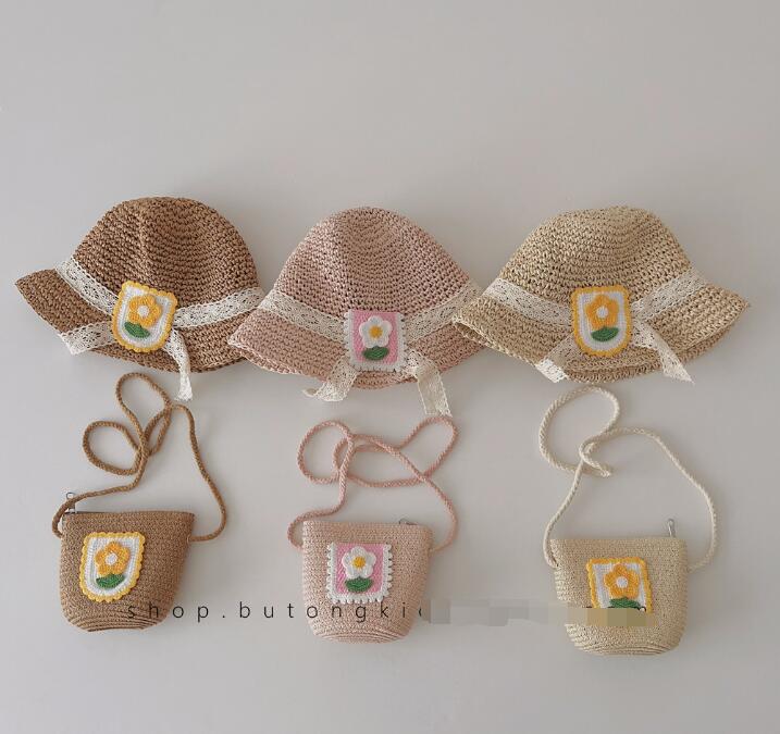 2023新品★子供用★草編み帽子+バッグ　セット★3色選べ