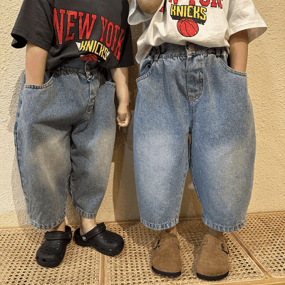 カジュアル キッズ ベビー デニム ロングズボン ジーンズ ジーンズ ワイドパンツ ユニセックス 80-150