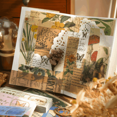 シール インテリア ステッカー クアンティーク 植物花葉キノコ バタフライ コーヒー 幾何学イラスト 50枚入