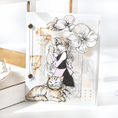 PETステッカー シール 少女 植物花葉蝶キノコ 海洋生物鯨貝殻 猫キャット 人魚姫マーメイド ラベル 60枚入