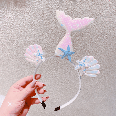 春夏 キッズ用 ガールズ カチューシャ ヘアアクセサリー 海洋 ヒトデ貝殻 人魚姫 マーメイド スパンコール
