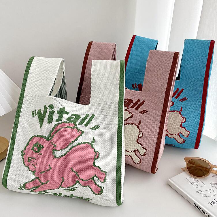 バッグ★レディース★トートバッグ★ハンドバッグ★ニットバッグ★ウサギ★大容量★3色