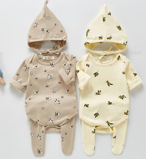 2023★春秋新作★韓国風ベビー服★ロンパース+ズボン+帽子★2色66-100CM
