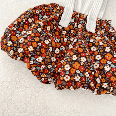 オシャレ ガールズ 秋冬新作 ブラウス フリル 花柄 サロペット ニッカボッカ シャツ+ズボン 66-100