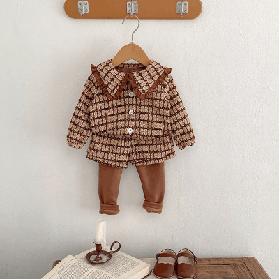 秋冬新作 ユニセックス 裏ボア裏起毛 ニット 重ね着風 カーディガン ジャケット+パンツ 66-100cm