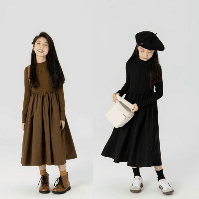 秋冬新作 オシャレ ガールズ 3-8歳 レトロ シフトドレス ワンピース ドッキングワンピ 7-15