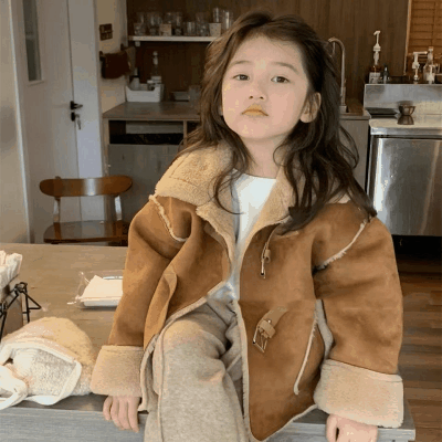 ユニセックス 子供服 秋冬新作 ボア 裏起毛 厚手 スエード 暖かく ジャケット 防寒 上着 5-13