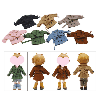 ドール用衣装 人形doll 着せ替え ob11/BJD/molly/DDF/ymy/pd9/GSC ベルト付コート 上着 7色