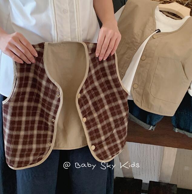 子供服★トップス★チョッキ★ベスト★韓国風子供服★リバーシブル★男女兼用★90-140CM