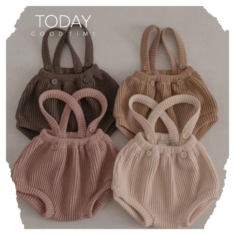 「2024」子供服★吊りパンツ★連体服★韓国風子供服★ベビー★ニット★無地★4色★66-90CM