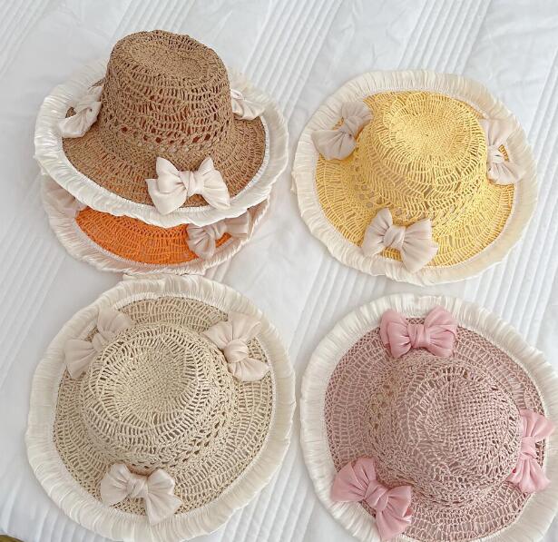 「2024」子供用★帽子★麦わら帽子★キッズ女の子★バケットハット★蝶結び★可愛い★5色