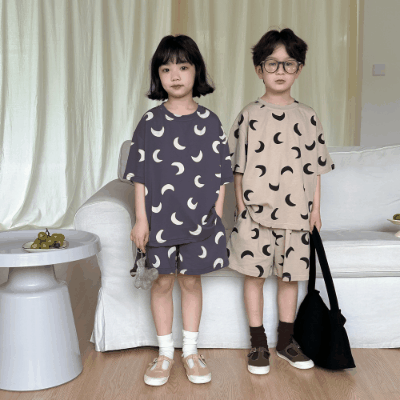 韓国風子供服  2024春夏 姉妹兄弟コーデ 月ムーン 上下セット 2点セット トップス+ズボン 90-150cm