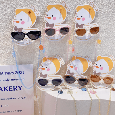 Y2K 春夏 キッズ UVカット 子供用フレーム メガネ 紫外線防止 サングラス 日焼け止め ハート星 チェーン6色