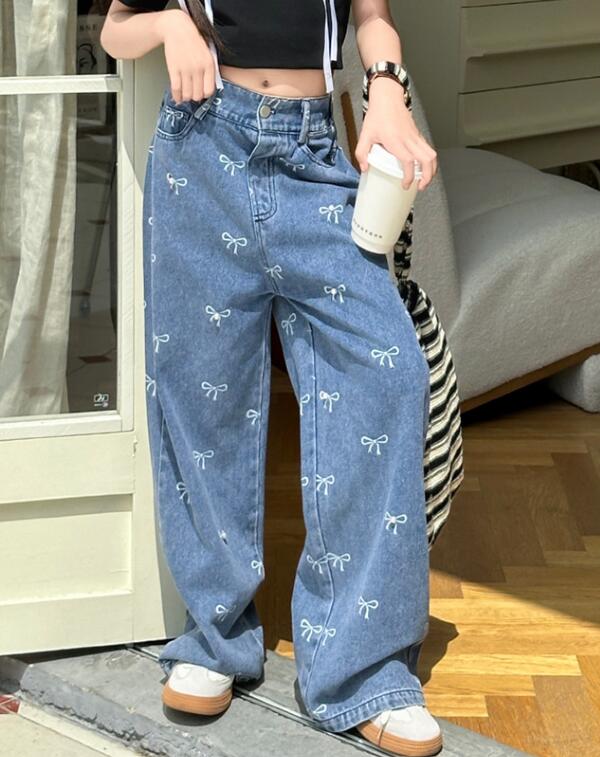 2024新品★子供服★蝶結びプリントデニムズボン★120-170cm★