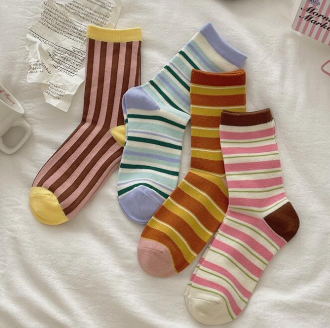 「2024」靴下★レディース★ソックス★大人用★女性用靴下★韓国風★ストライプ
