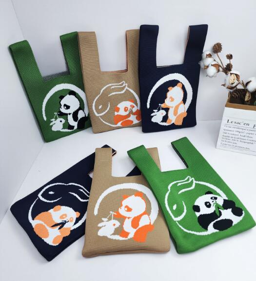 バッグ★レディース★トートバッグ★ハンドバッグ★ニットバッグ★大容量★パンダ★6色