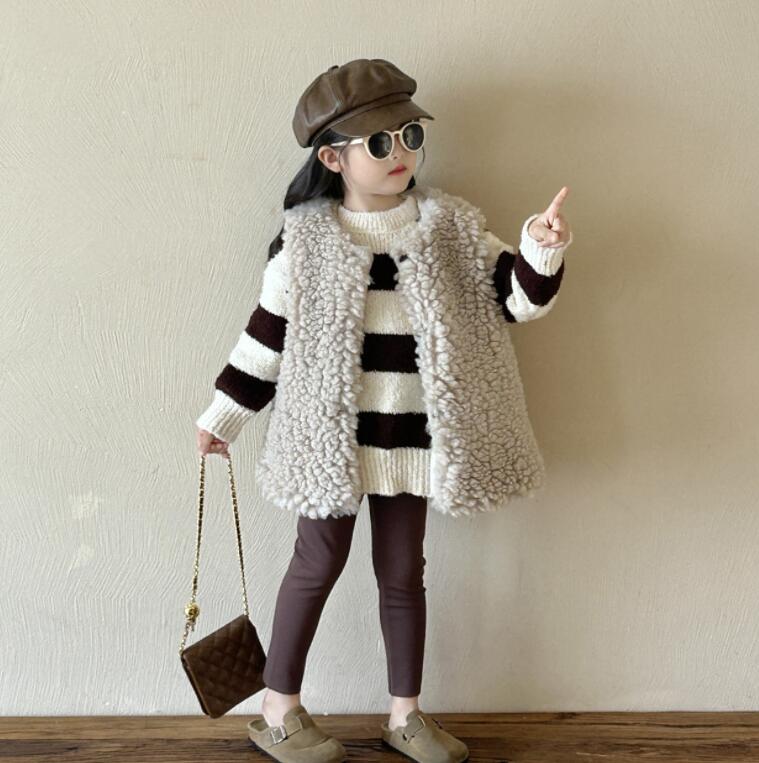 2024秋冬★子供服 　セーター&裏起毛レギンス&ボアベストコート★90cm〜140cm