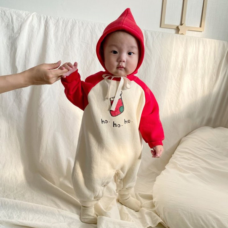 2024新入荷★ベビー服　クリスマスロンパース+帽子★66cm〜90cm 2色