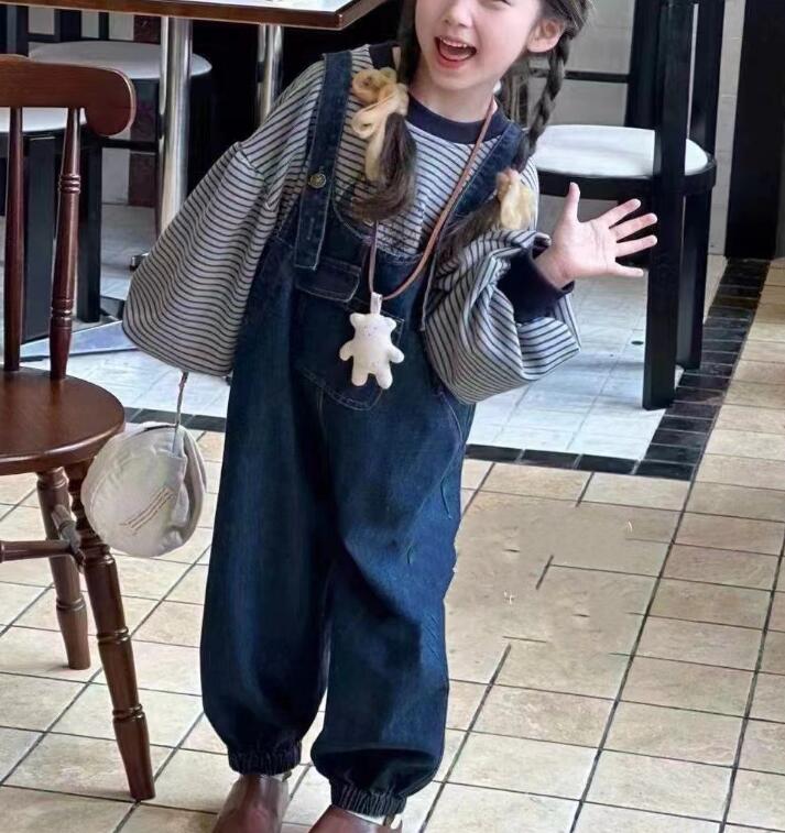 「2024」子供服★トップス★デニムサロペット★韓国風子供服★2色5#〜13#