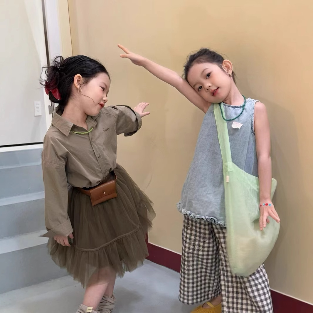 2025新入荷★子供服　デニムベスト&格子ズボン★90cm〜140cm