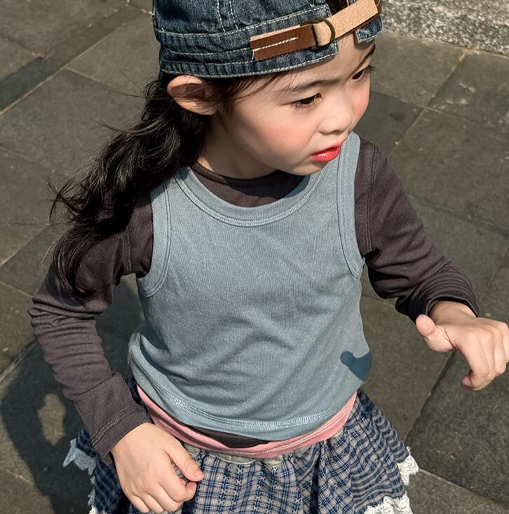 2025秋新品ZXR★子供服　重ね着トップス+ベスト★90cm〜150cm 3色