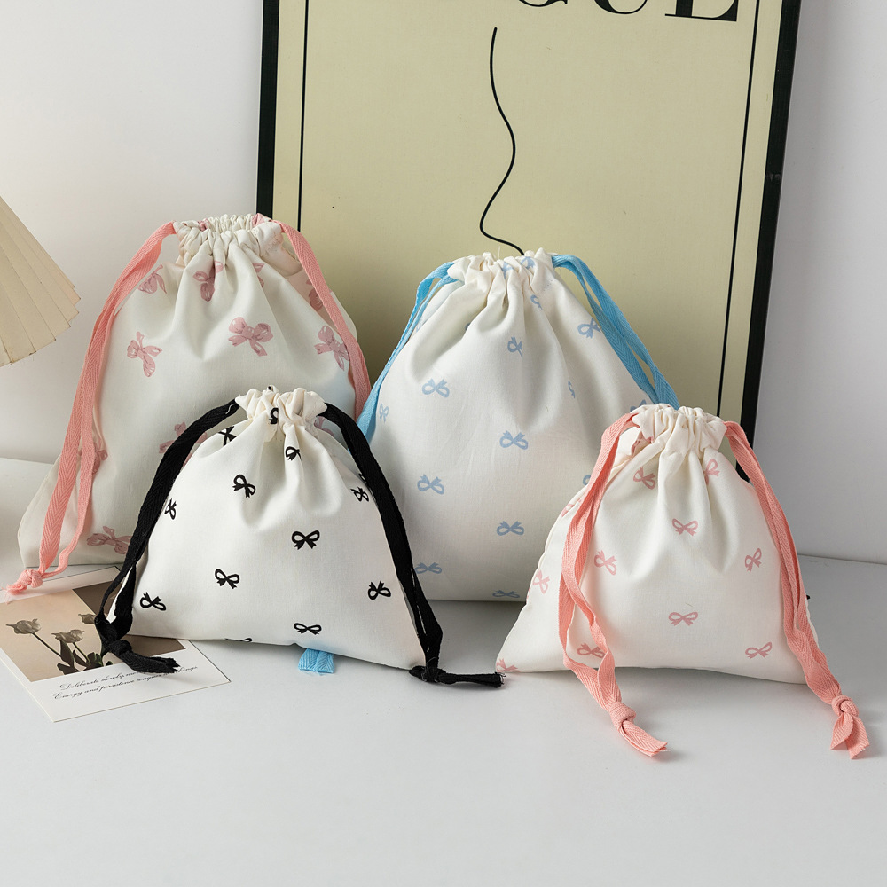 【リボン付き巾着袋】携帯用 軽奢風/ デスク周り 小物収納ポーチ