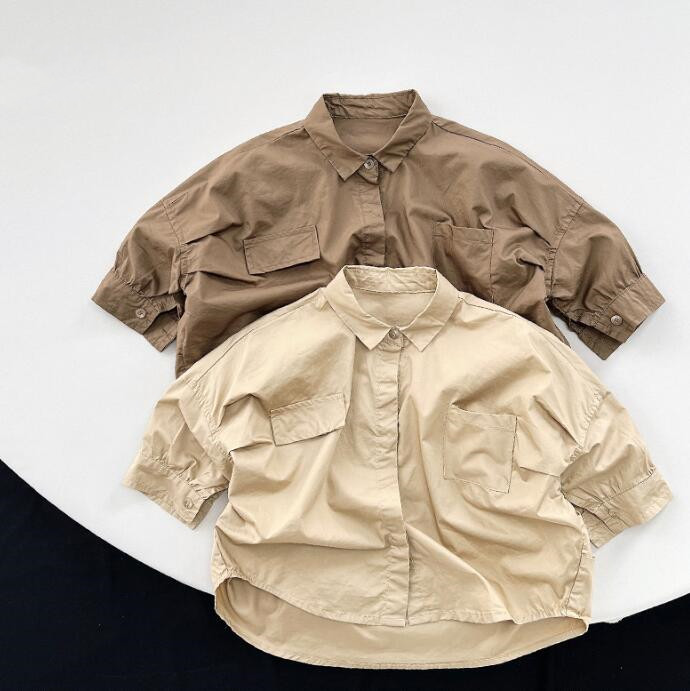 2023新作★子供服★トップス★ワイシャツ★韓国風子供服★キッズ★無地★2色★80-130CM