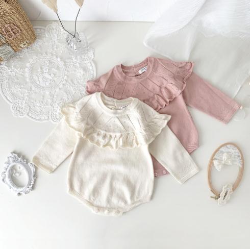 2023春新品★子供服　ニットロンパース　66-90cm★2色