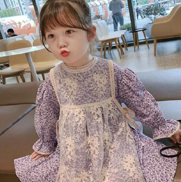 子供服★ワンピース★レースのエプロン★キッズ女の子★花柄★7-15#