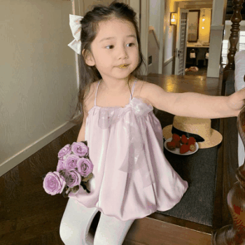 お勧め 春夏新作 子供服 3-8歳女の子 キャミソール上着 リボン フリル 袖なしシャツ ブラウス 7-15