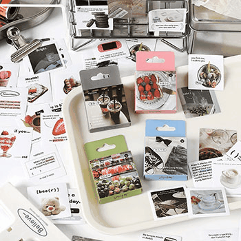 文具 シール貼紙 手帳素材 カフェ風 封口貼 イラスト 写真撮影 植物 日常生活 食べ物飲み物 46枚入